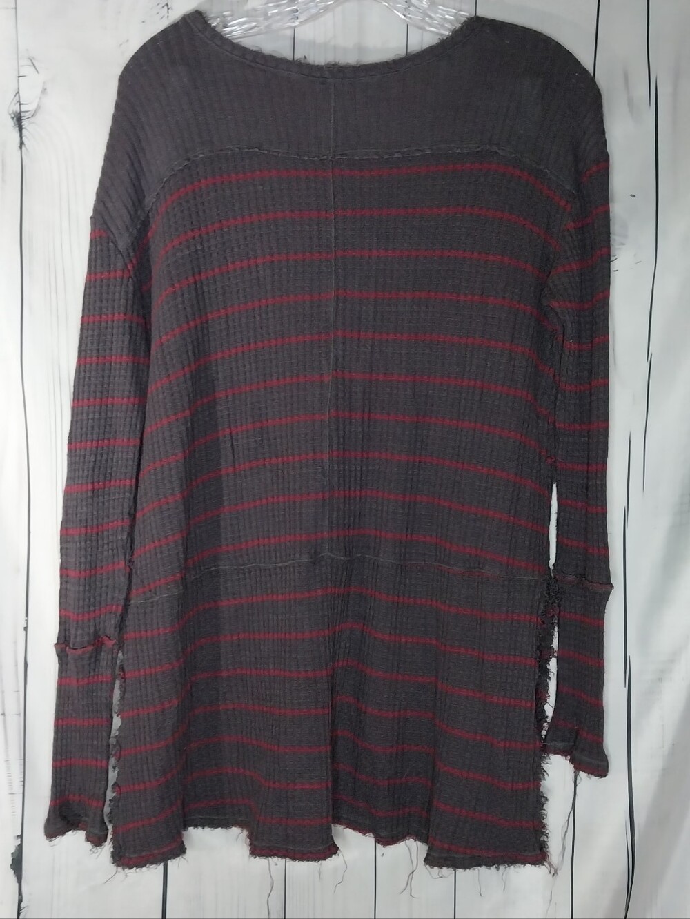 Free People Distressed V-Neck Waffle Knit Grunge Boho Casual Long Sleeve Top - Picture 6 of 7